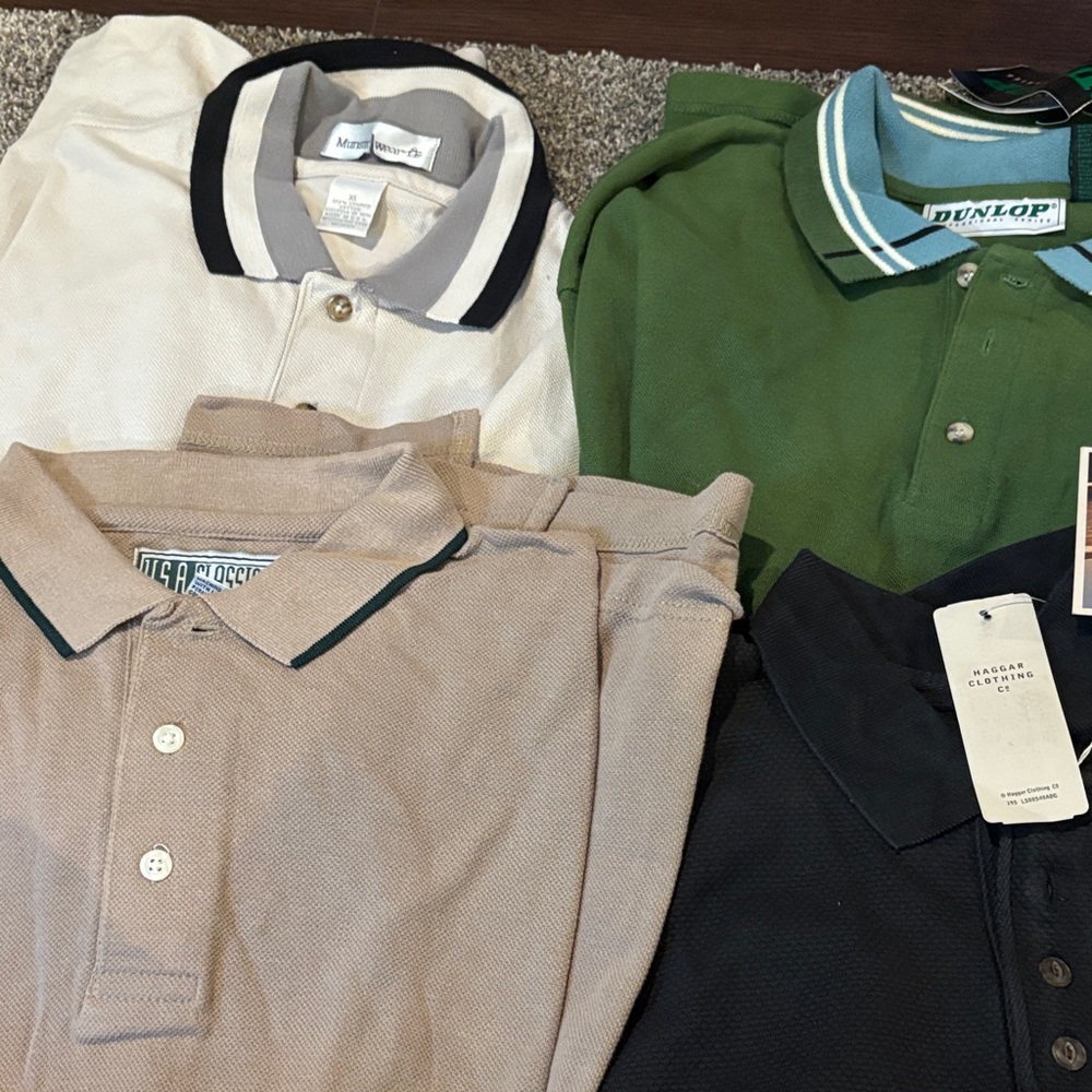 4 NEW MENS XL 3 button Polo Shirts